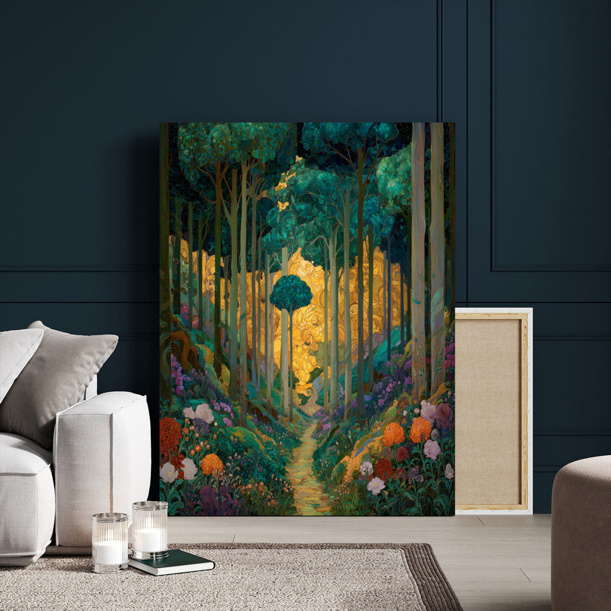 Gustav Klimt Style Forest Canvas Wall Art, Golden Forest