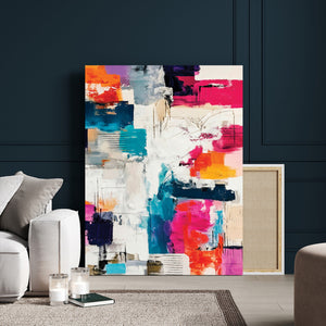 Blue Teal Abstract Canvas Wall Art, Modern Textured Painting Print, Navy Orange White Contemporary Art, Neutral Living Room Decor, Office Art