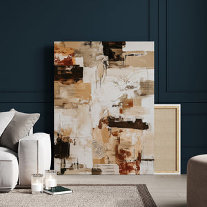 Blue Teal Abstract Canvas Wall Art, Modern Textured Painting Print, Navy Orange White Contemporary Art, Neutral Living Room Decor, Office Art
