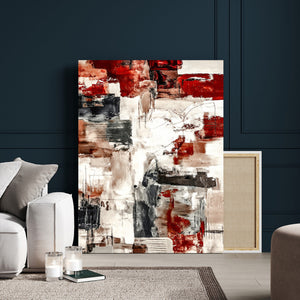 Blue Teal Abstract Canvas Wall Art, Modern Textured Painting Print, Navy Orange White Contemporary Art, Neutral Living Room Decor, Office Art