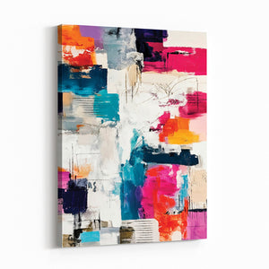 Blue Teal Abstract Canvas Wall Art, Modern Textured Painting Print, Navy Orange White Contemporary Art, Neutral Living Room Decor, Office Art