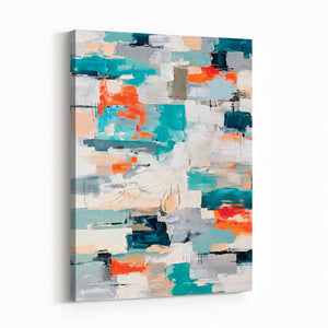 Blue Teal Abstract Canvas Wall Art, Modern Textured Painting Print, Navy Orange White Contemporary Art, Neutral Living Room Decor, Office Art