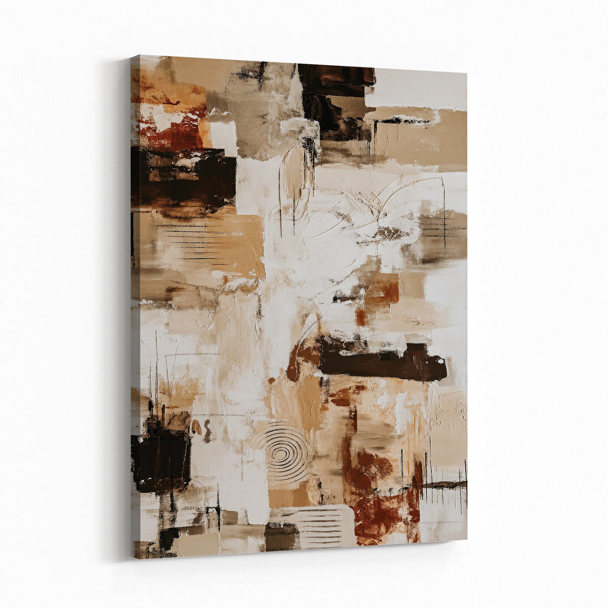 Blue Teal Abstract Canvas Wall Art, Modern Textured Painting Print, Navy Orange White Contemporary Art, Neutral Living Room Decor, Office Art