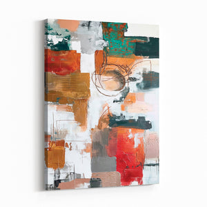 Blue Teal Abstract Canvas Wall Art, Modern Textured Painting Print, Navy Orange White Contemporary Art, Neutral Living Room Decor, Office Art