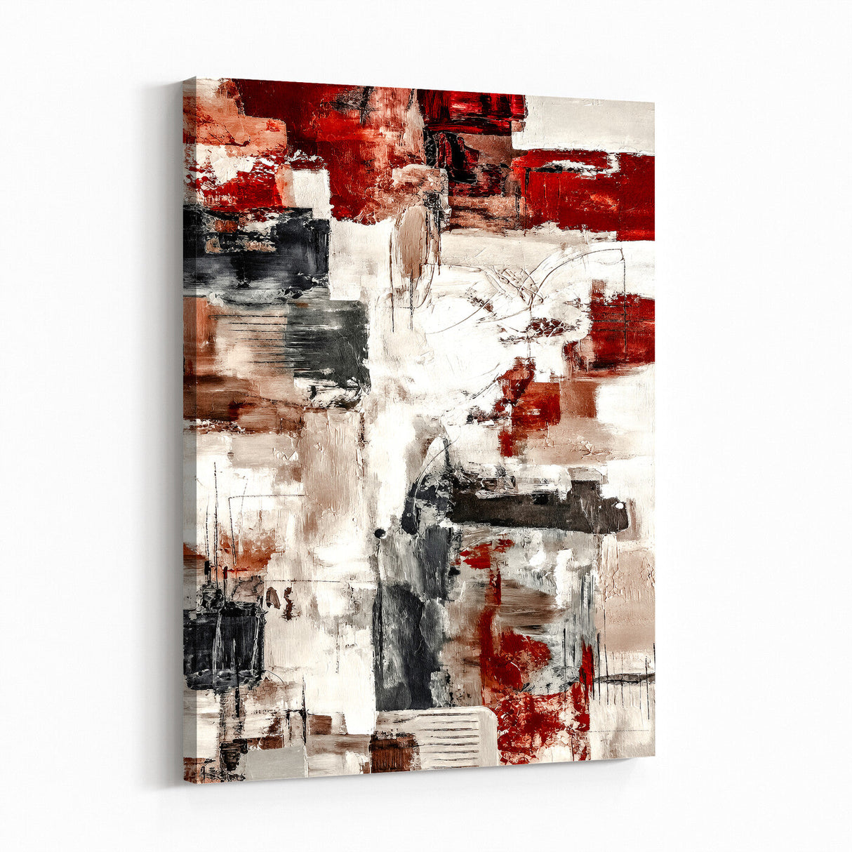 Blue Teal Abstract Canvas Wall Art, Modern Textured Painting Print, Navy Orange White Contemporary Art, Neutral Living Room Decor, Office Art