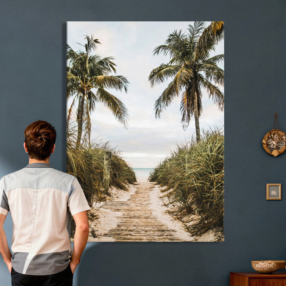 Tropical Palm Wall Art – Sandy Pathway Canvas Print, Ocean