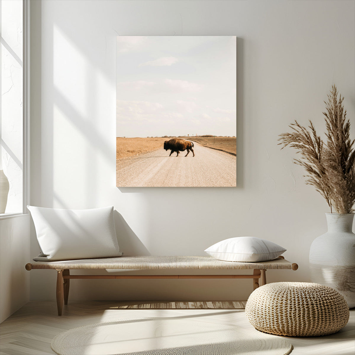 Bison Crossing Wall Art Canvas Print – Framed Western