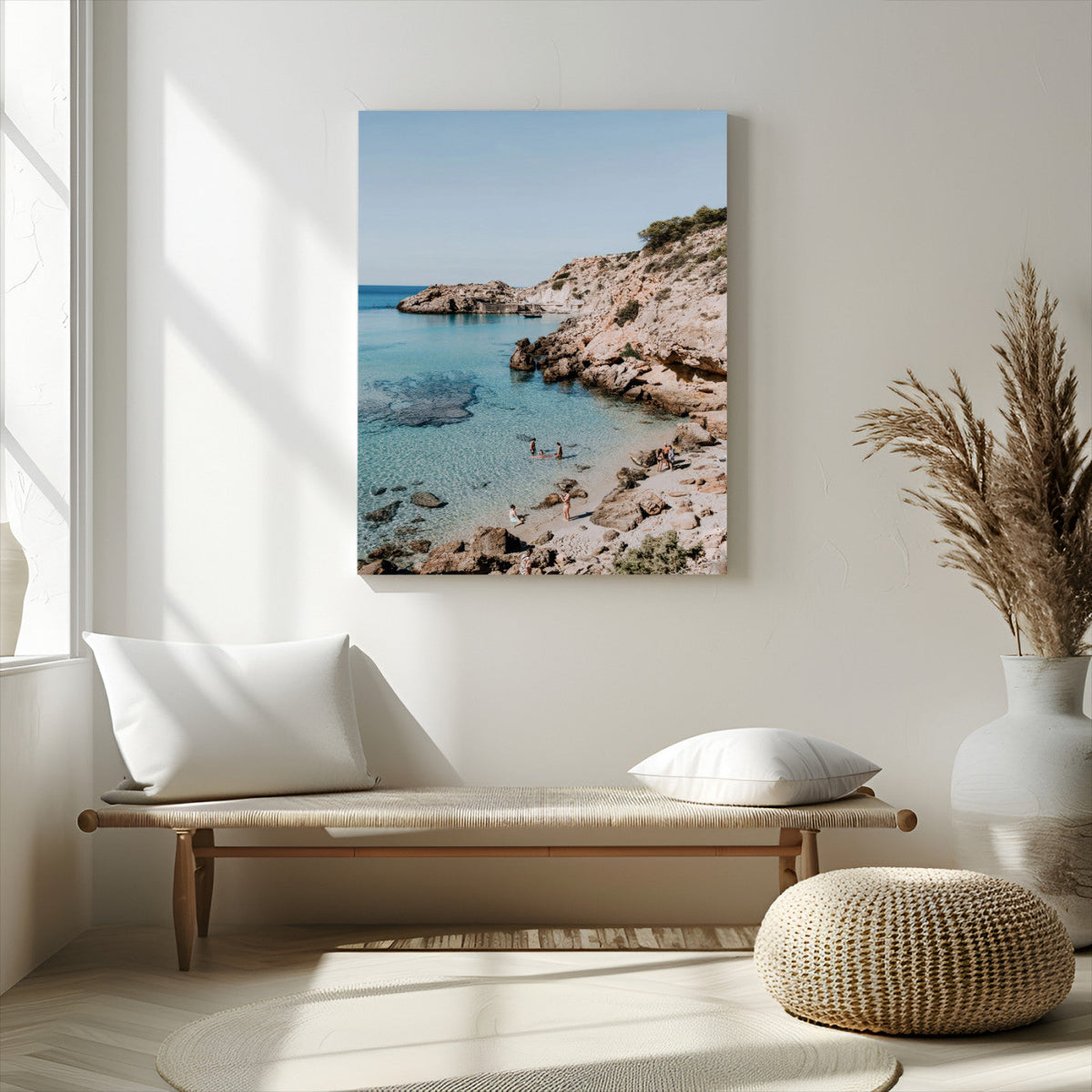 Clear Blue Water Beach Wall Art – Framed Rocky Cove Canvas