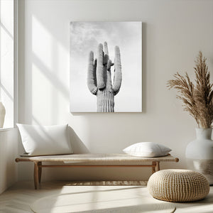 Saguaro Cactus Wall Art – Black and White Desert Canvas