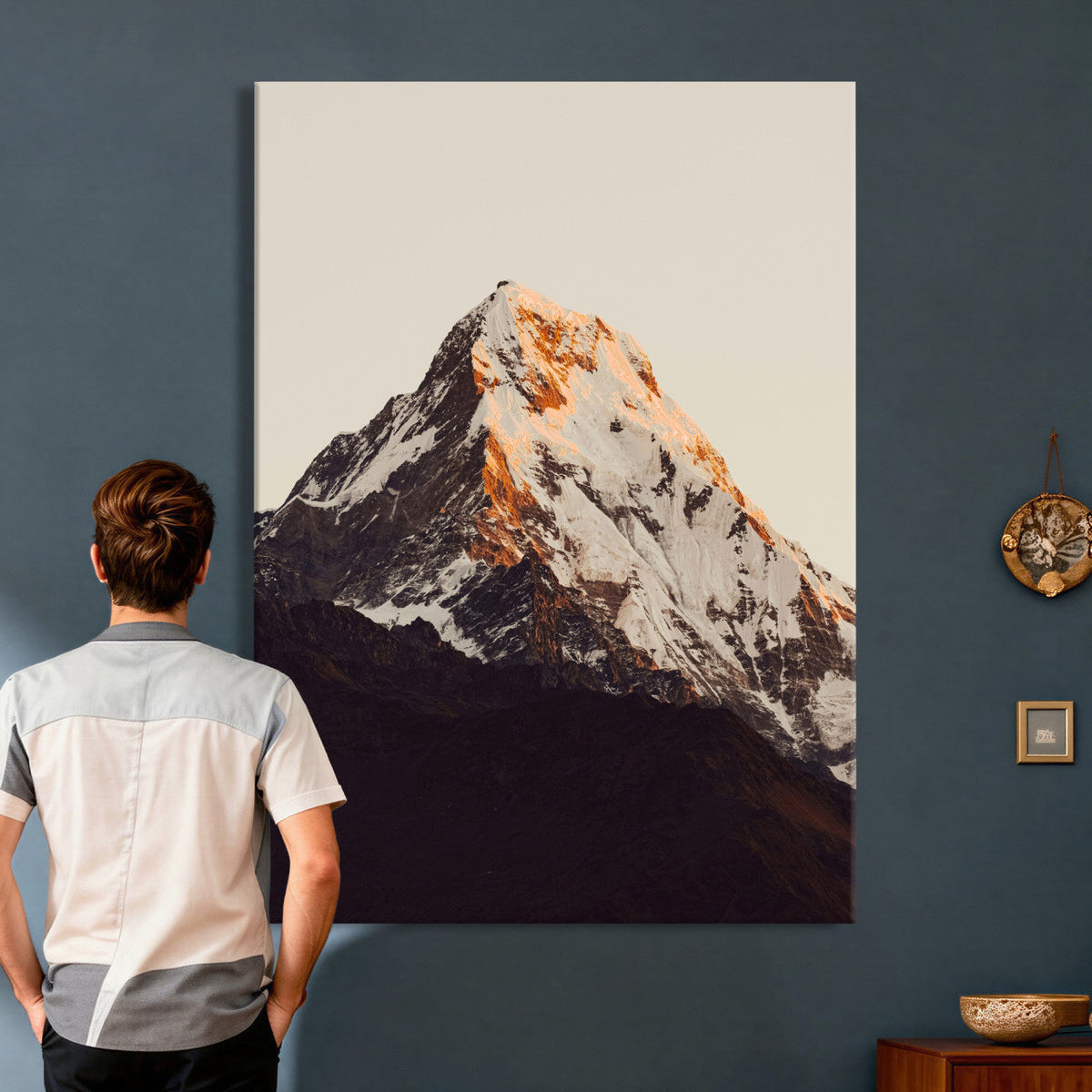 Golden Peak Mountain Wall Art Canvas Print, Minimal Alpine