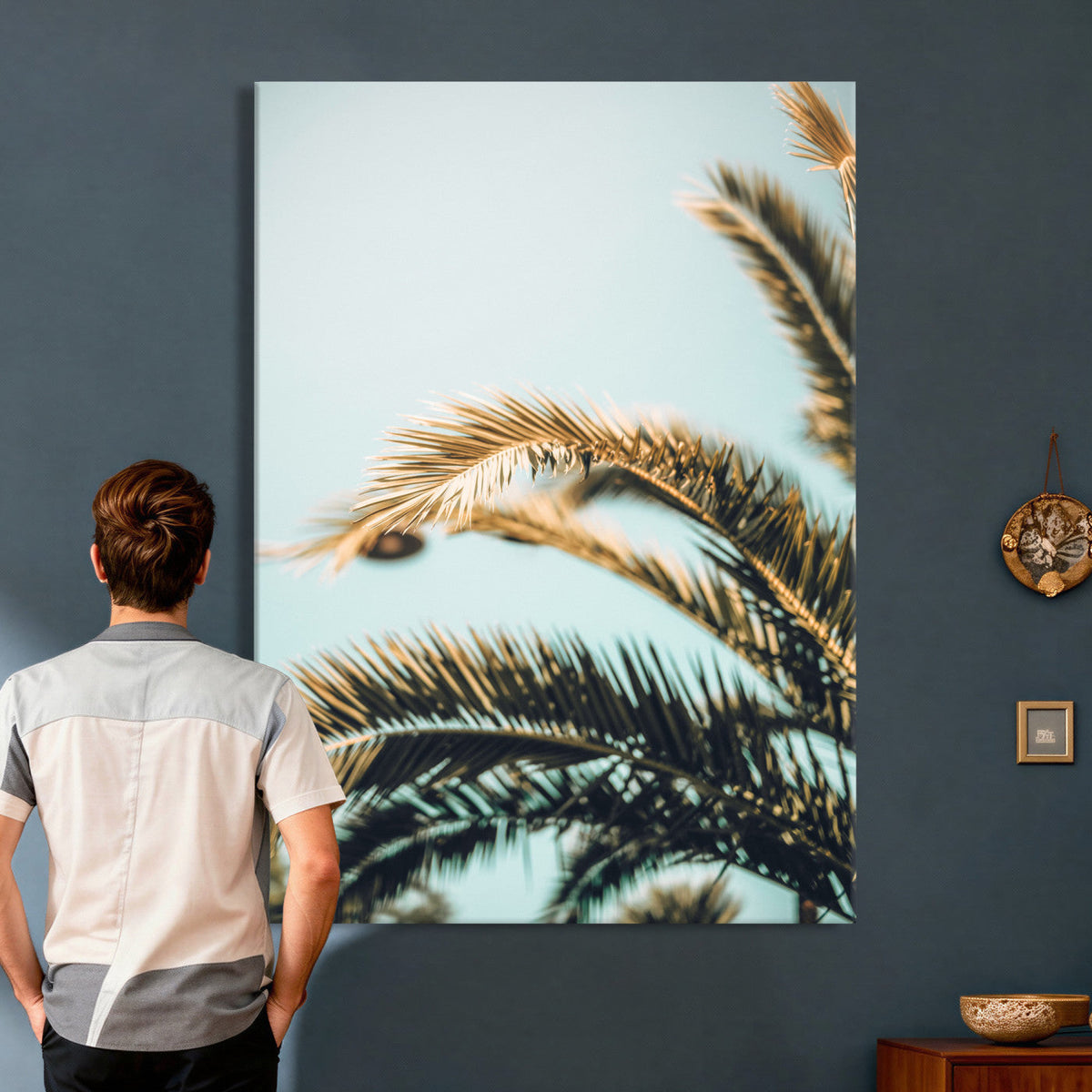 Palm Leaves Wall Art Canvas Print, Minimal Tropical Palm