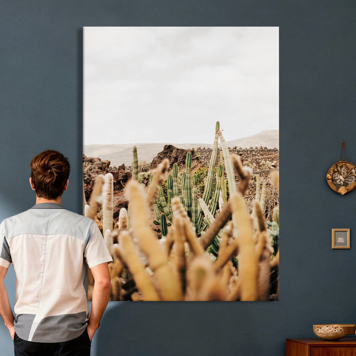 Minimal Desert Cactus Wall Art Canvas Print, Neutral