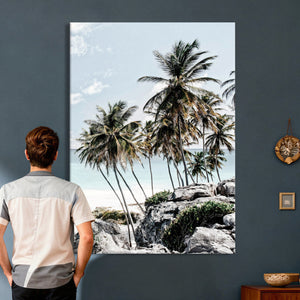 Tropical Trees Beach Wall Art Canvas Print, Coastal Ocean