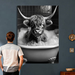 Highland Cow Bathtub Canvas Wall Art, Funny Bathroom Print