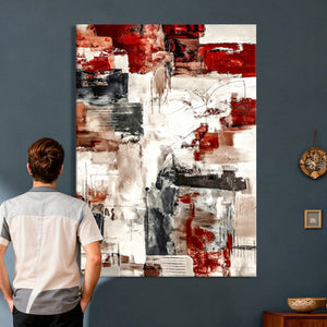 Blue Teal Abstract Canvas Wall Art, Modern Textured Painting Print, Navy Orange White Contemporary Art, Neutral Living Room Decor, Office Art