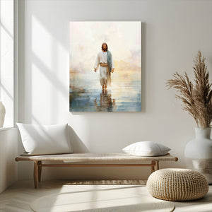 Jesus Walking on Water Wall Art Canvas Print, Christian Wall