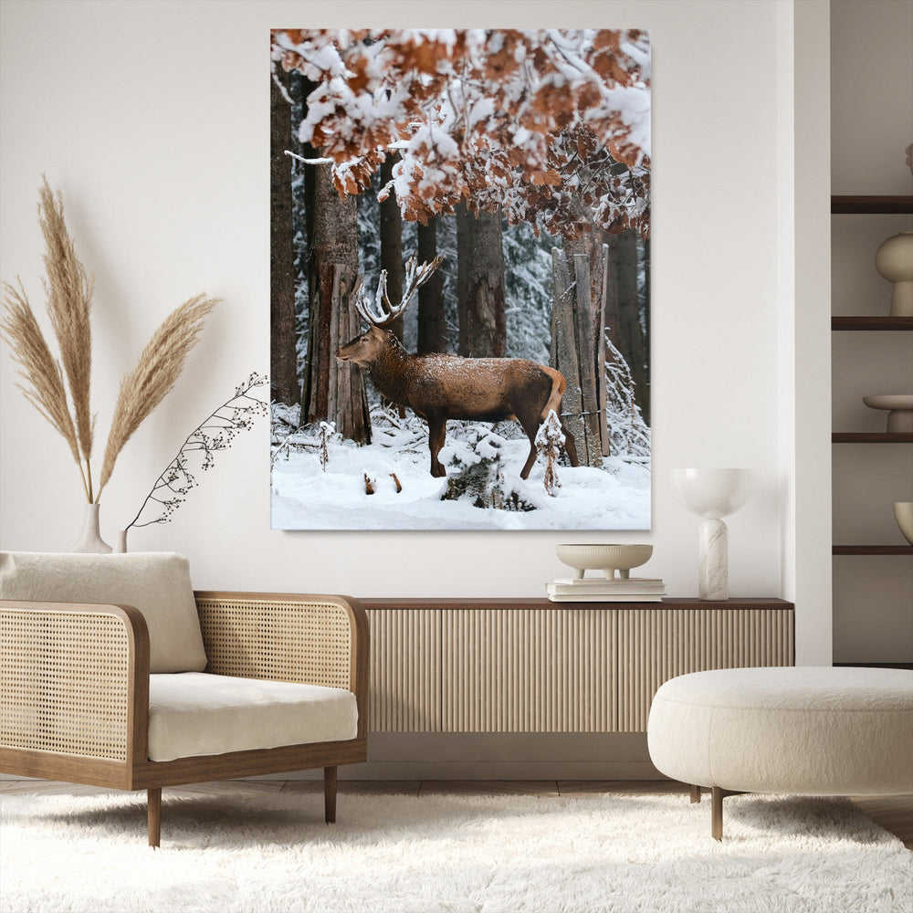 Winter Deer Landscape Wall Art Canvas Print – Serene Snowy