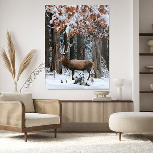 Winter Deer Landscape Wall Art Canvas Print – Serene Snowy