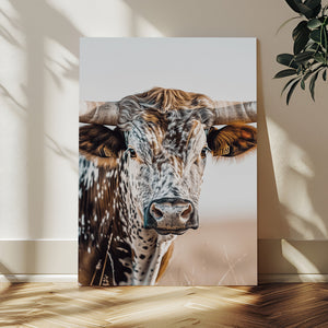 Texas Longhorn Wall Art Canvas Print – Speckled Horned Bull