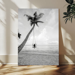 Black White Palm Tree Wall Art Canvas Print – Framed