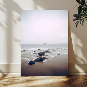 Moody Seascape Wall Art Canvas Print – Framed Neutral Foggy