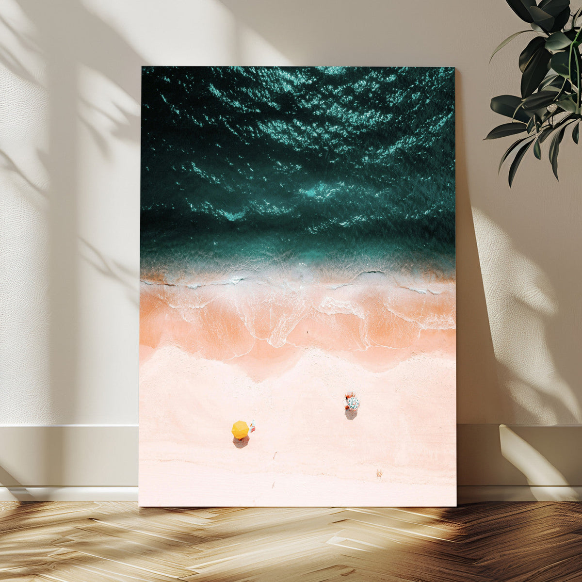 Aerial Serenity Wall Art Canvas Print – Gentle Waves Peach