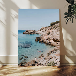 Clear Blue Water Beach Wall Art – Framed Rocky Cove Canvas