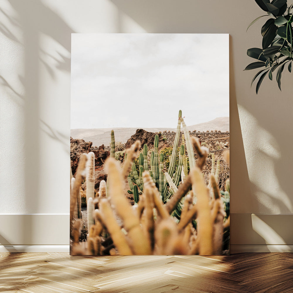 Minimal Desert Cactus Wall Art Canvas Print, Neutral