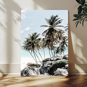 Tropical Trees Beach Wall Art Canvas Print, Coastal Ocean