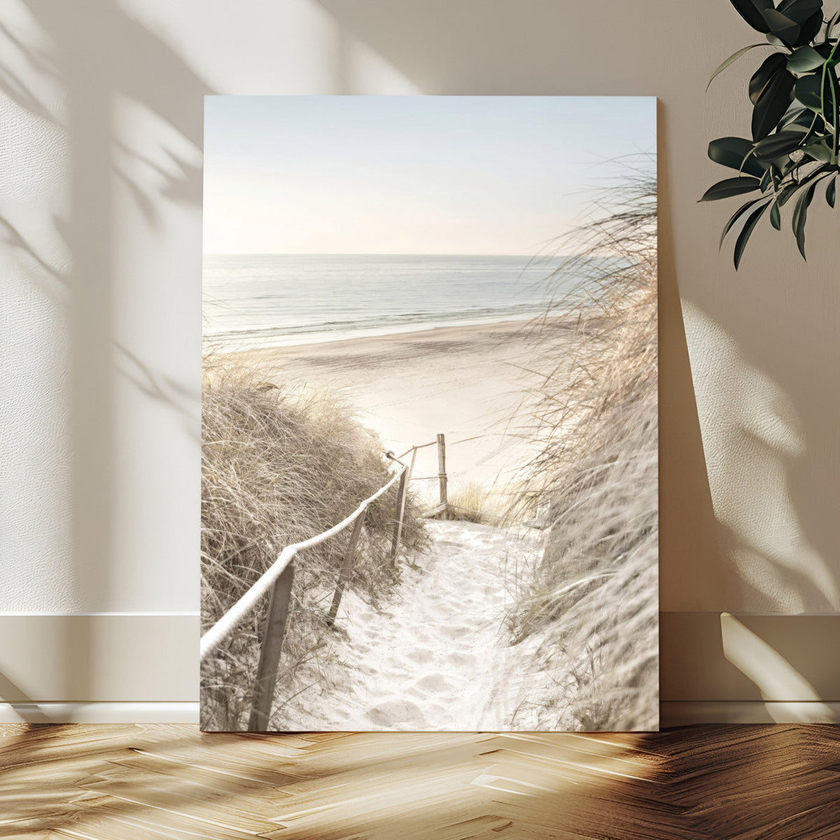 Coastal Beach Path Wall Art Canvas Print – Neutral Ocean