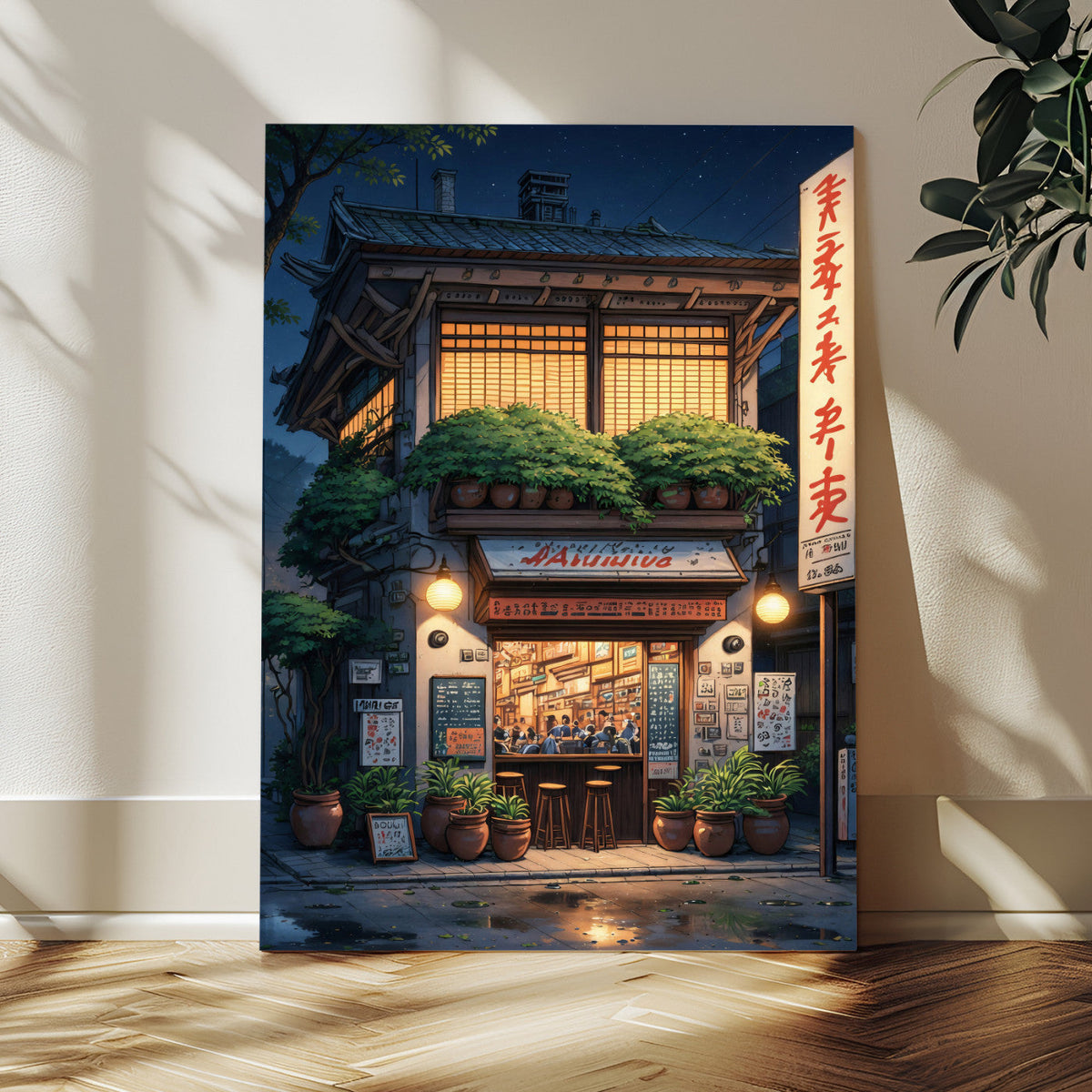 Evening at the Ramen Shop Canvas Wall Art — Japan Night
