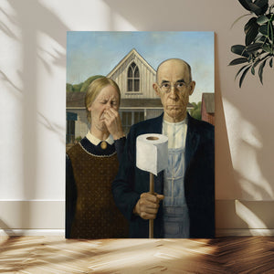 Funny Bathroom Canvas Wall Art, Grant Wood American Gothic