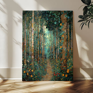 Gustav Klimt Style Forest Canvas Wall Art, Golden Forest