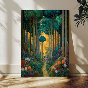 Gustav Klimt Style Forest Canvas Wall Art, Golden Forest