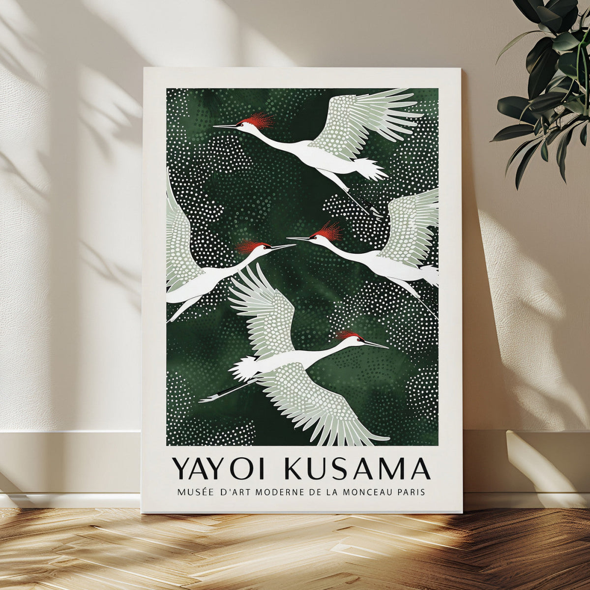 Yayoi Kusama Crane Bird Wall Art Canvas Print, Japanese