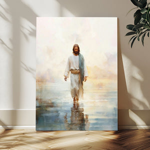 Jesus Walking on Water Wall Art Canvas Print, Christian Wall