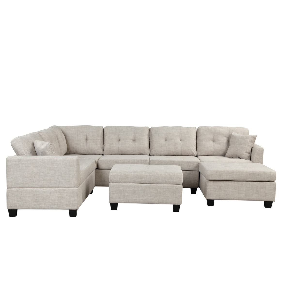 The Lila Linen Sectional Sofa with Hidden Storage Ottoman