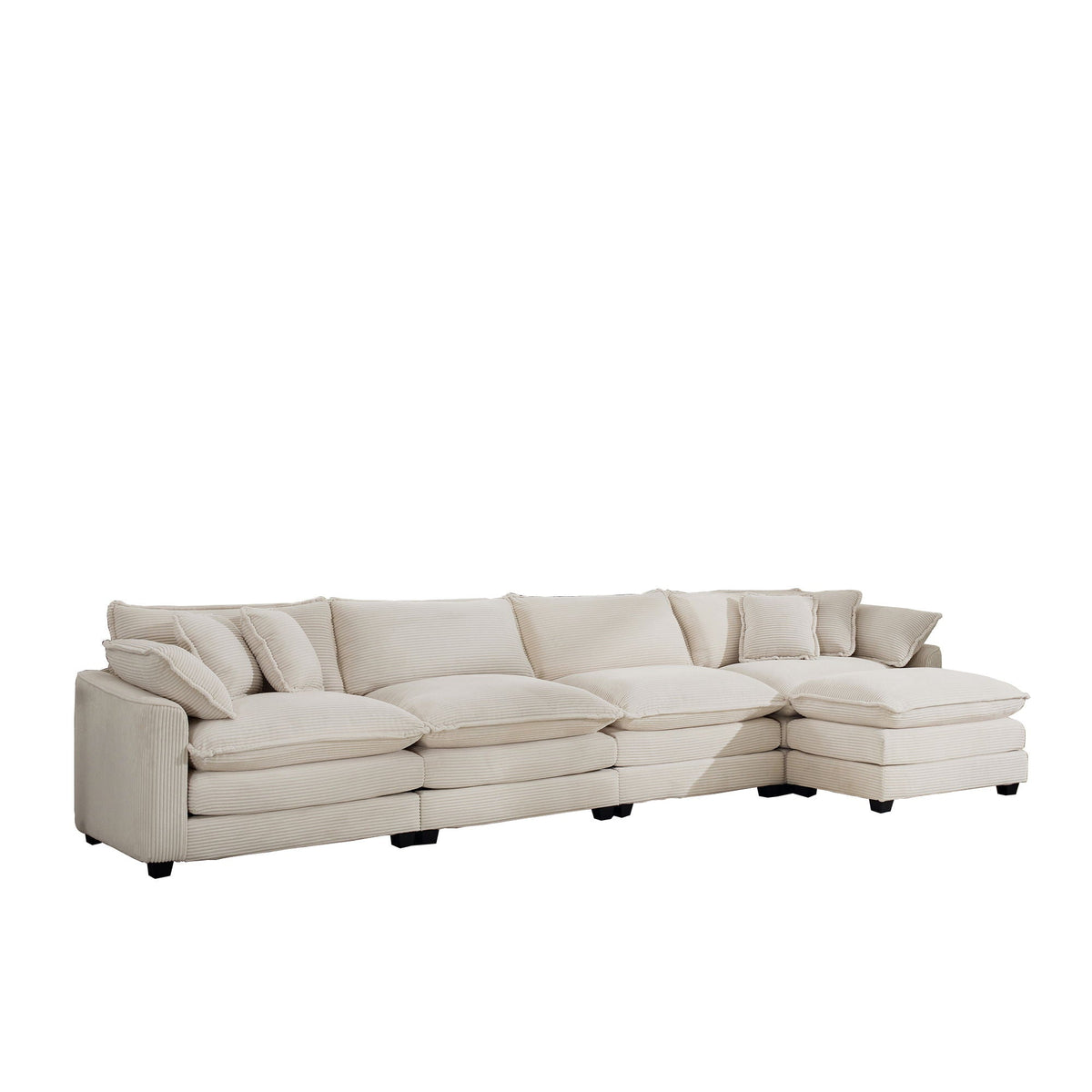 Modern Modular Cushion Sofa Set with Ottoman - Fabric, Multiple Colors