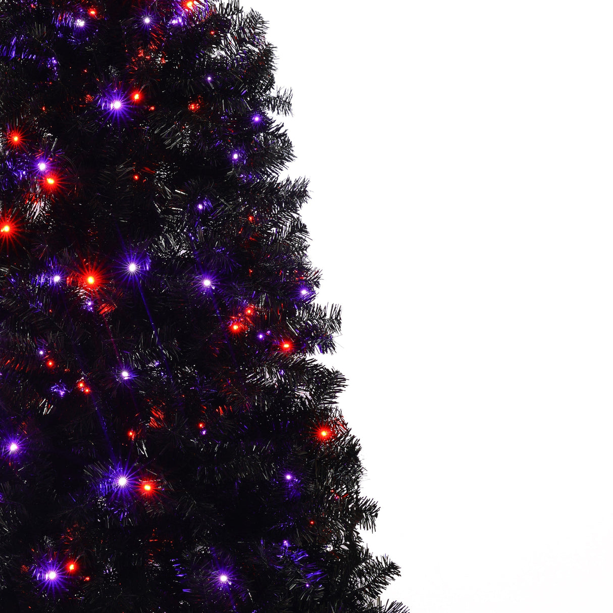 6Ft Curved Hat-Look Black Holiday Tree with Orange & Purple Lights