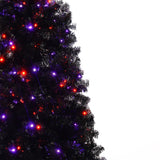 6Ft Curved Hat-Look Black Holiday Tree with Orange & Purple Lights