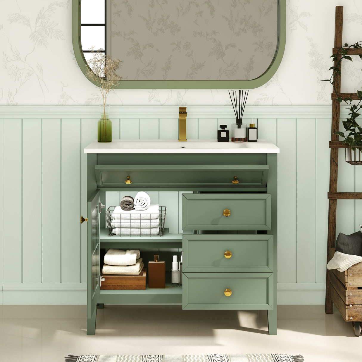 35.6" Mid-Century Bathroom Vanity Sink