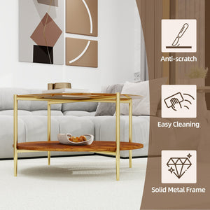 Luxurious Round Coffee Table with Gold-Tinted Tempered Glass Top