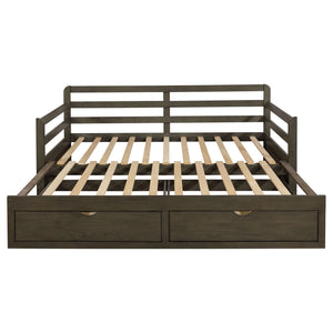 Twin Long 2 Drawer Daybed With Extendable Trundle, Storage Drawers, Fits Standard Mattress - Gray
