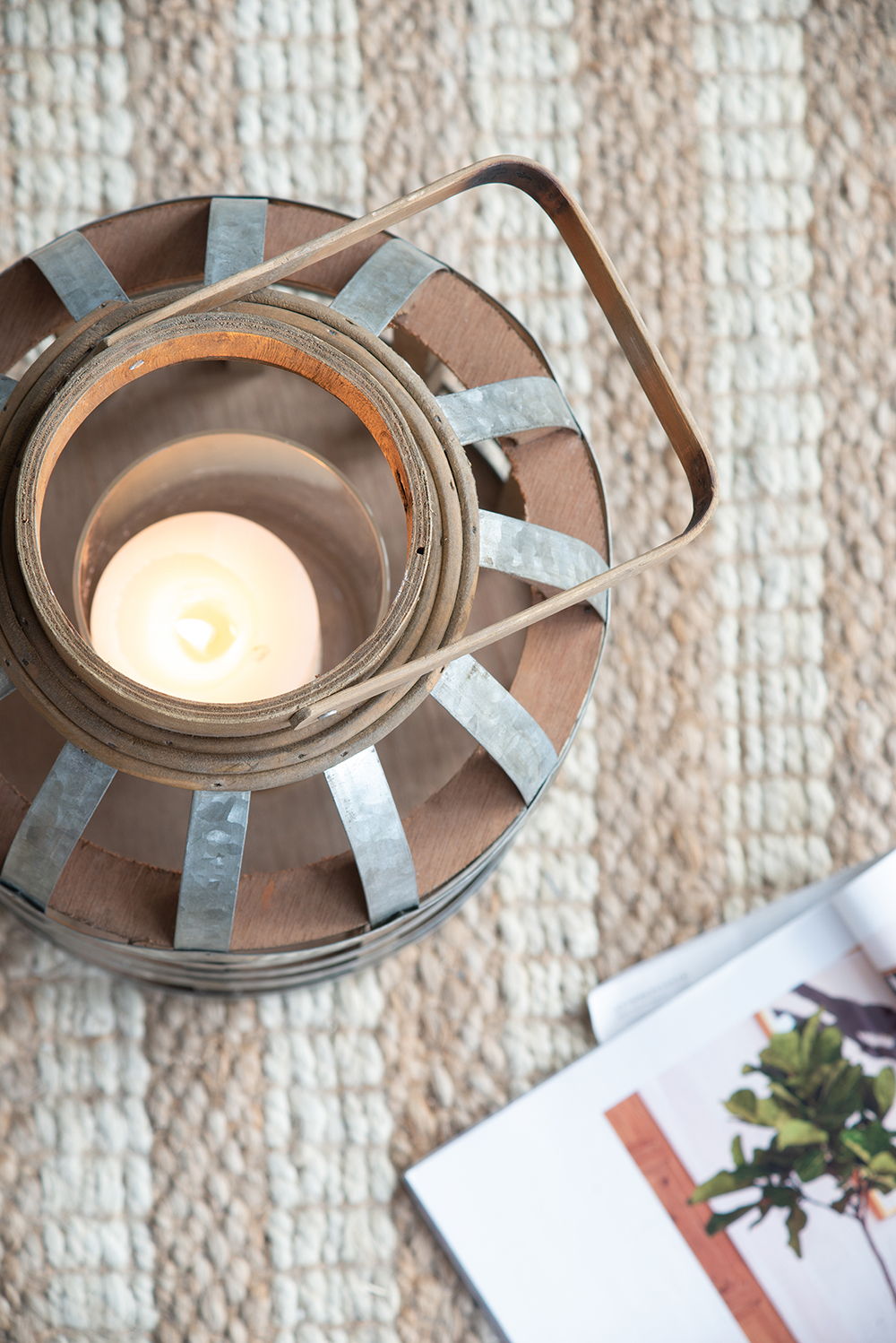 Decorative Wooden Lantern with Handle - Pearl Silver