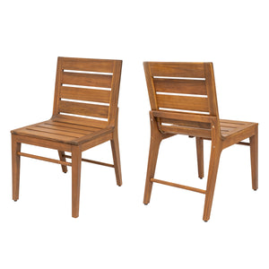 7 Piece Outdoor Acacia Wood Dining Set with Slatted Back Chairs - Teak