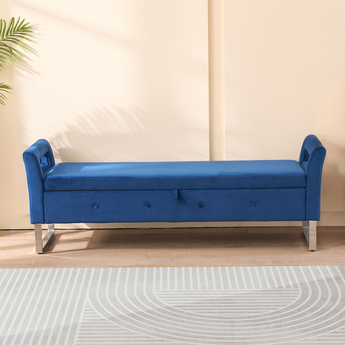 Wide Storage Soft Ottoman Bench With Armrests