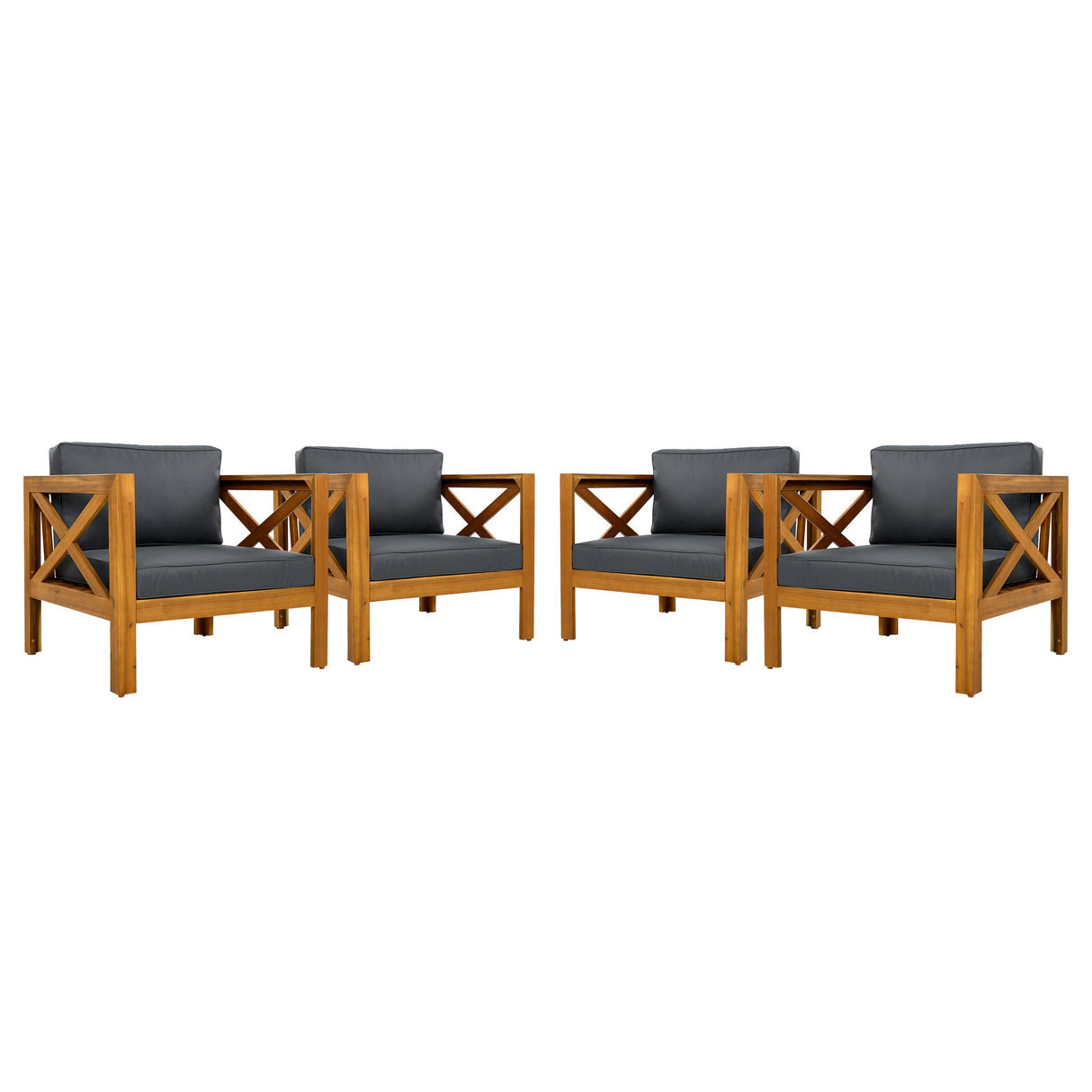 Patio Conversation Set with Foldable Acacia Wood Table and Cushioned Armchairs