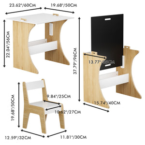 Table Set With 1 Chair, Multifunctional Study Table Convertible Top For Study Drawing & Play - White