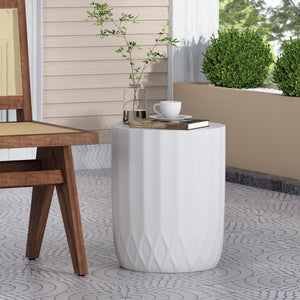 Outdoor End Table with Scallop Edge - Antique White