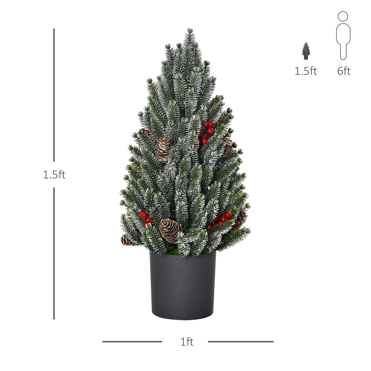 HOMCOM 18" Tall Unlit Miniature Snow-Flocked Tabletop Christmas Tree